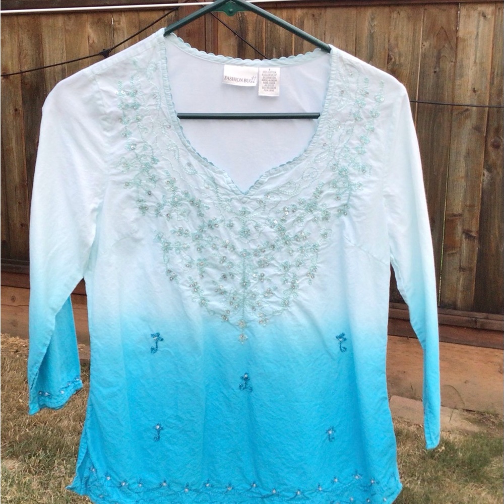 Fashion bug long sleeve embroidered blouse.